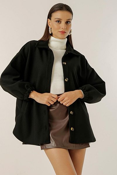 By Saygı Stitched Jacket with Elastic Sleeves, Front Buttons and Side Pockets