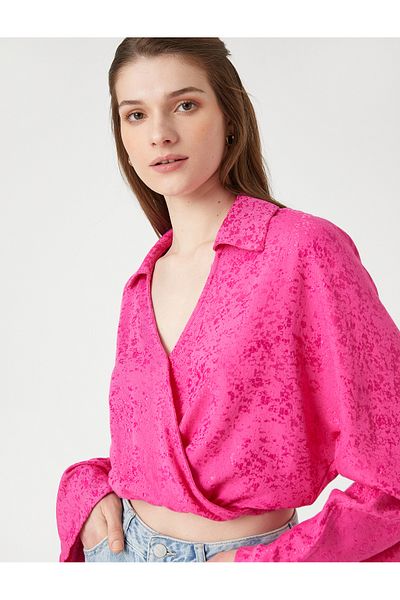 Koton Crop Blúz Wrap Shirt gallér hosszú ujjú