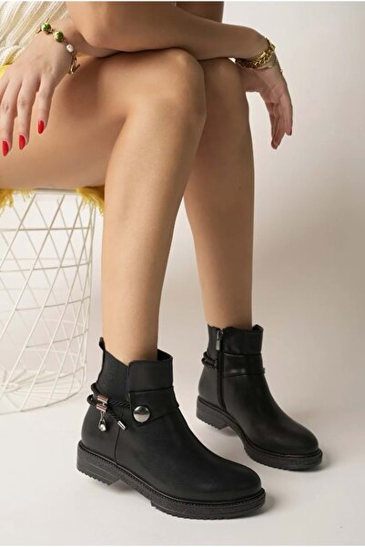 KOCAMANLAR Mehtap Taş Dekolteli Kadın Bot SİYAH