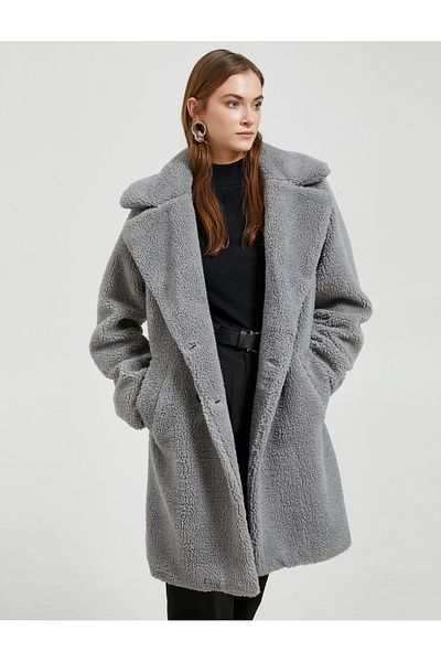 Koton Şahika Ercümen - Dvouřadý plyšový kabát, na knoflíky
