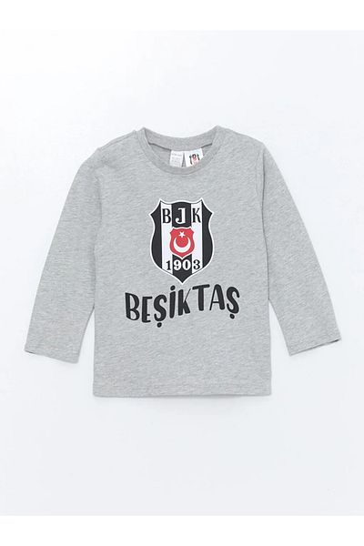 LC Waikiki Lcw Baby Gray Melange Crew Neck Crib Stone Printed Long Sleeve Baby Boy Pajamas Set