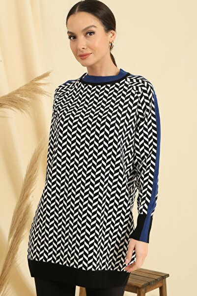 By Saygı Tunica de tricotaje cu potrivire confortabilă, cu guler și manșete cu model în zig-zag