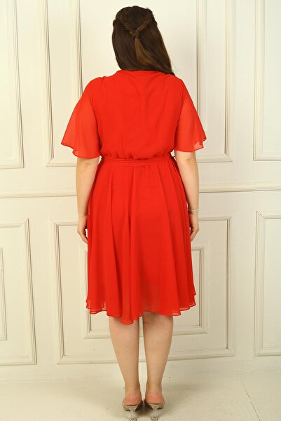 By Saygı Дамска рокля с кръстат деколте, волани на ръкавите и подплата от шифон