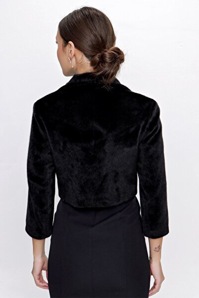 By Saygı Jachetă de blană Bolero din puf thailandez, căptușită în interior, cu detalii de piatră în față