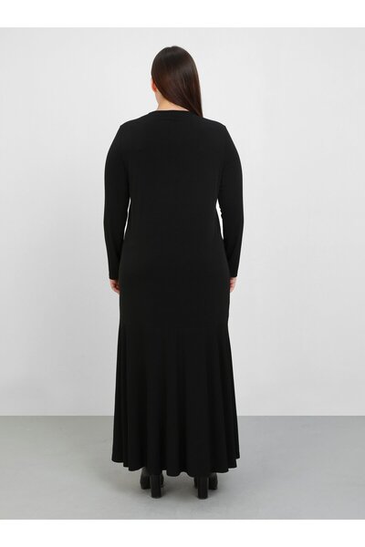 ALİA Plus Size Knitted Dress with Piping Detail - Black - Ecru - Alia