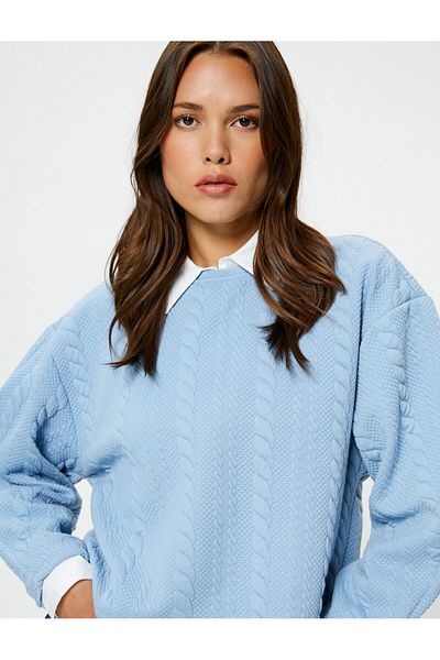 Koton Knit Patterned Sweatshirt Long Sleeve Crew Neck Textured
