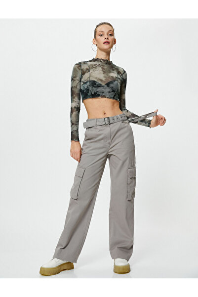 Koton Pantaloni cargo Curea detaliată Buzunar pentru picior drept Accesoriu B...