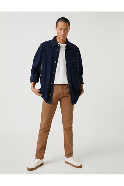 Koton Basic Woven Trousers with Button Detail, 5 Pockets