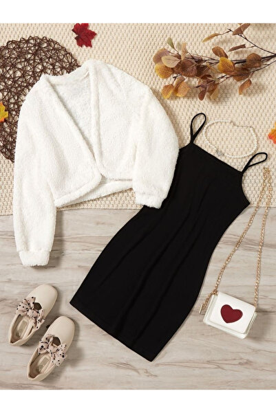 shop 2 li kombin beyaz peluş elbise