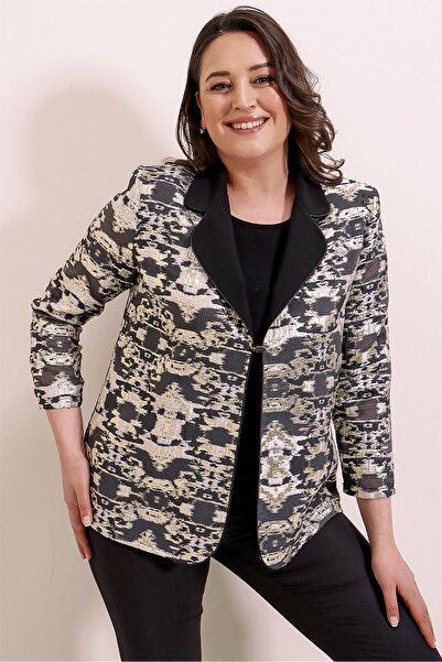 By Saygı Inside Lycra Blouse Mixed Pattern Jacket Plus Size Set of 2