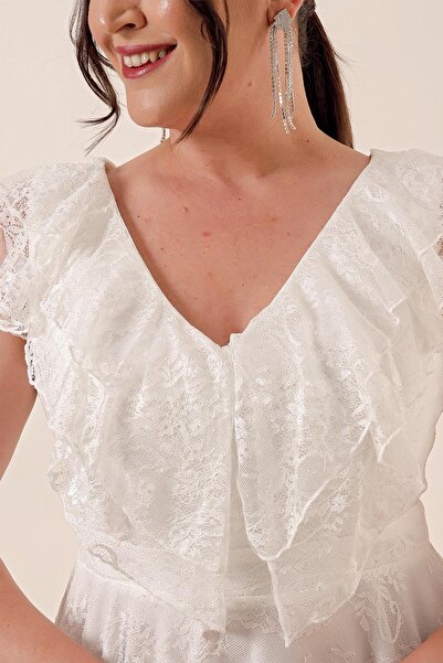 By Saygı Handkerchief Collar Lace and Lined B.B. Dress