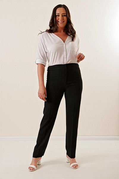 By Saygı Imported Crepe Wide Size Trousers with Elastic Sides
