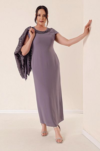 By Saygı Beaded Detailed Jacket Dress Plus Size Suit