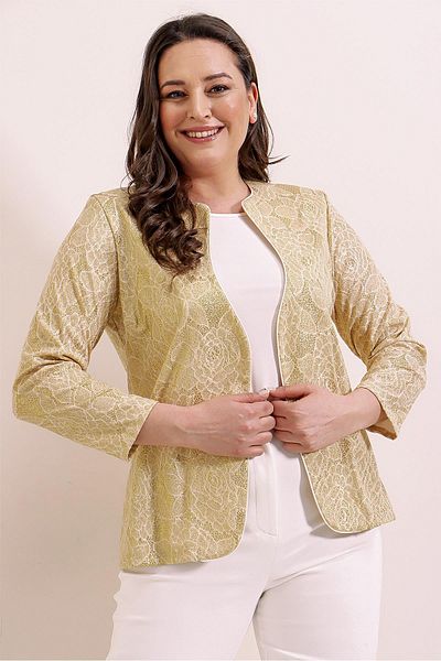By Saygı Plus Size Lycra Floral Print Glitter Jacket - Set of 2