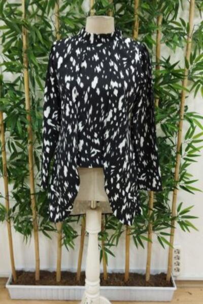 Mossta Black Patterned Woven Blouse - Semi Turtleneck