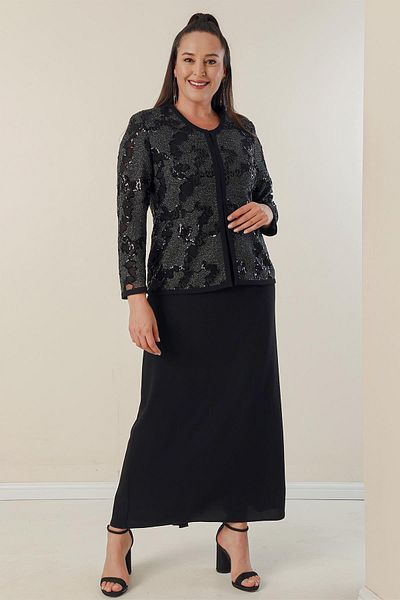 By Saygı Beaded Detailed Jacket Dress Plus Size Suit