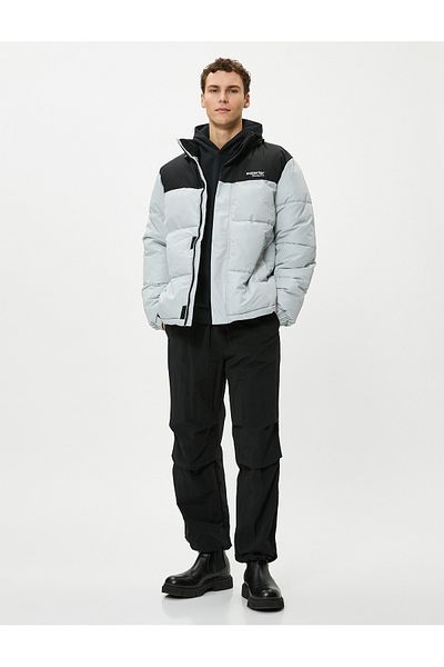 Koton Puffer Jacket Stand Collar Color Block Zippered Pocket Detail