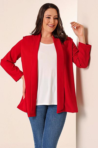 By Saygı Paisley Patterned Imported Crepe Jacket Plus Size 2-Piece Set