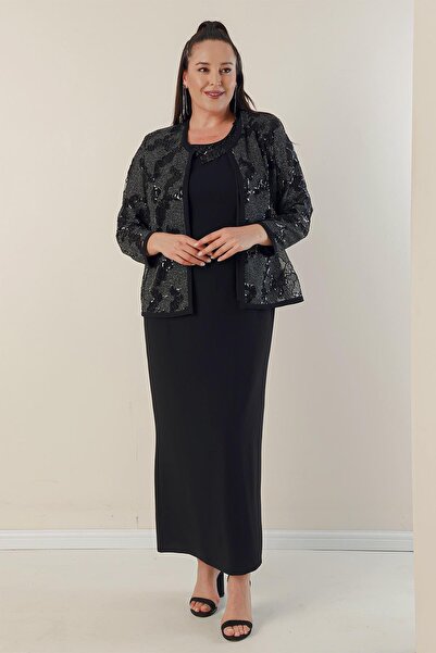 By Saygı Beaded Detailed Jacket Dress Plus Size Suit