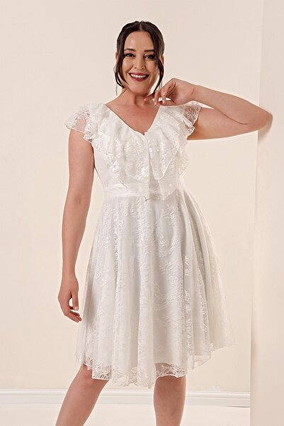 By Saygı Handkerchief Collar Lace and Lined B.B. Dress