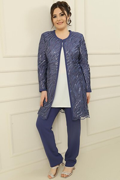 By Saygı Velká 3dílná sada s tílkem, vyšívanou vyšívanou bundou a kalhotami s lemováním na vodních cestách