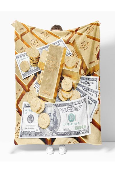 Erays Home Polar Dollar Gold Patterned Blanket Tv - Dollars
