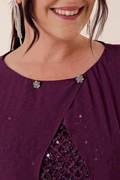 By Saygı Chiffon Cape Lined Sequin Plus Size Dress