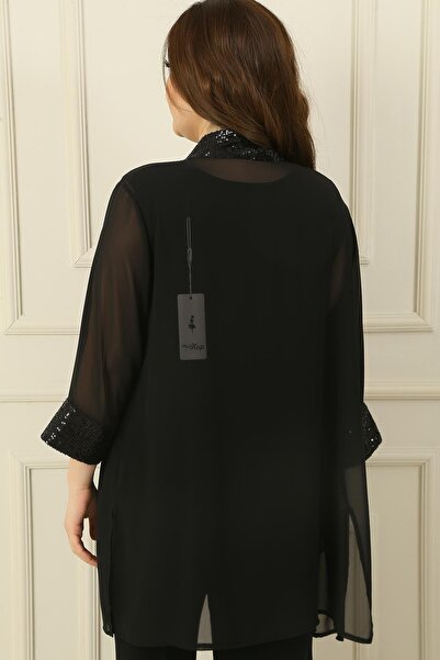 By Saygı Σάλι γιακά πούλιες Λεπτομερές σιφόν μπουφάν Tank Top Σετ σε μέγεθος 2 τεμαχίων