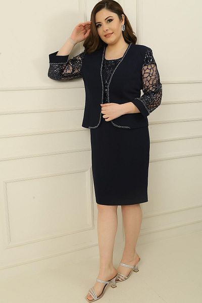 By Saygı Sequin-Tulle Detailed Lined Dress Jacket Plus Size 2-Piece Set