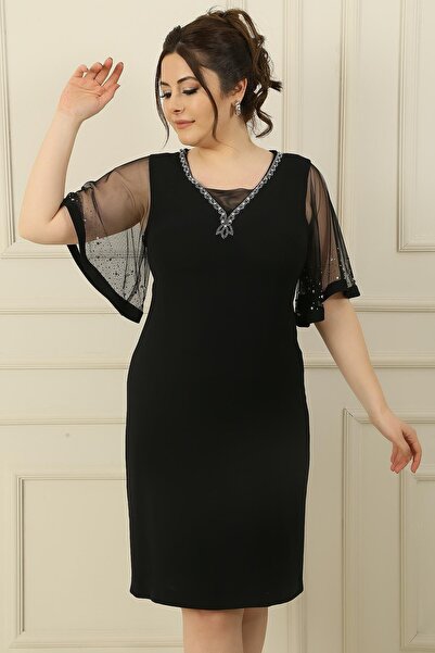 By Saygı Šaty větší velikosti s vyšívaným límečkem a rukávy