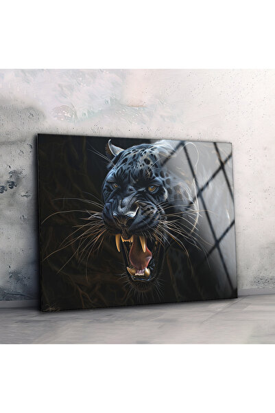 BV DEKOR Μοντέρνο γυάλινο τραπέζι Black Panther, Εκτύπωση υψηλής ποιότητας, Ε...