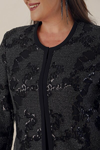 By Saygı Beaded Detailed Jacket Dress Plus Size Suit
