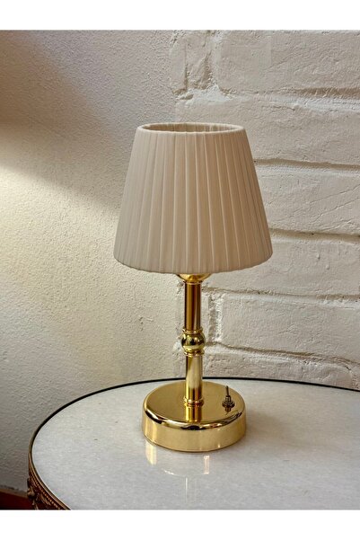 Maison Avf Osmanlı Ipeği Pileli Kablosuz Masa Lambası -alt Uzun Parlak Gold Led Işık