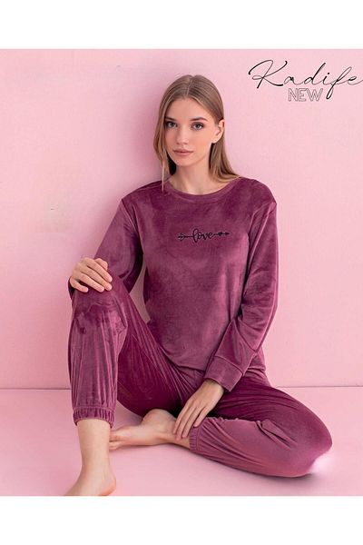 PİJAMERRY Pijamerry Women's Winter Crew Neck Velvet Pajamas Set 3030g - 1 Pcs