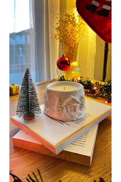 Jasmine Candle El Yapımı Noel Yılbaşı Sahnesi Temalı Mum Kabı İçerisinde %100...