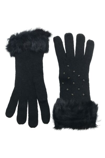 AXE SPORTSWEAR قفازات تريكو نسائية شتوية - فرو صناعي وتفاصيل حجرية