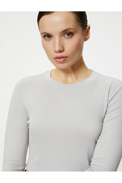 Koton Crop Long Sleeve T-Shirt Crew Neck Viscose