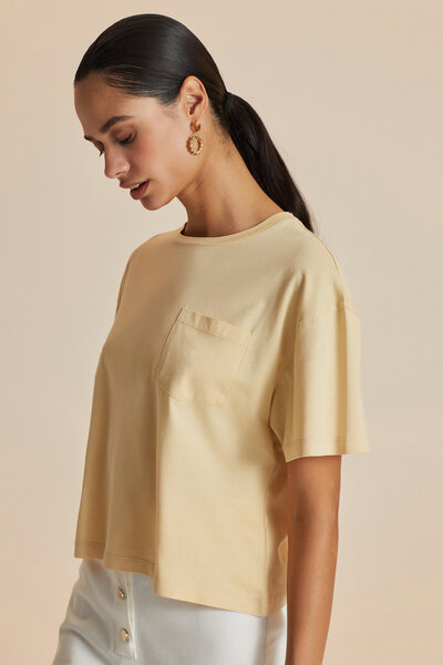 W Collection Bej Bisiklet Yaka Tshırt