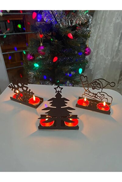 Genel Markalar Dekoratif 3'lü set noel baba çam ağacı yılbaşı temalı tealight...