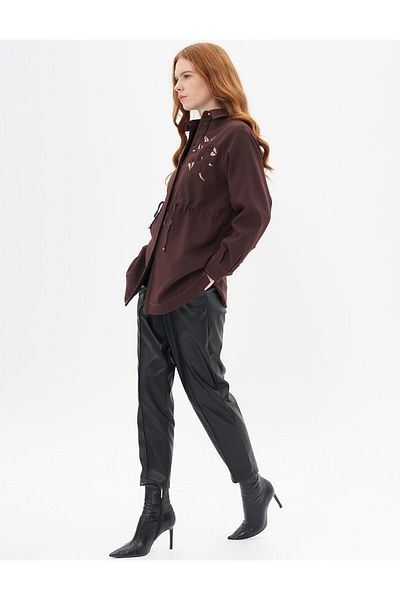 Kayra Dark Brown Tunic - Embroidery Embroidered and Waist Drawstring