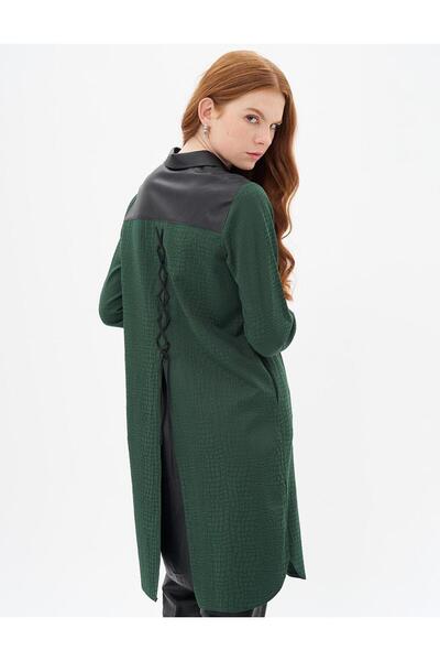 Kayra Animal Print Desenli Garnili Tunik Orman Yeşili