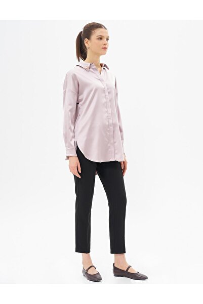 Kayra Satin Tunic Clay with Embroidered Collar