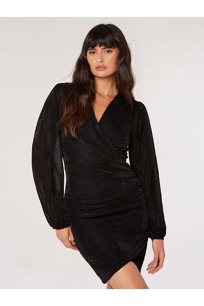 Apricot Glitzerndes Wickel-Minikleid