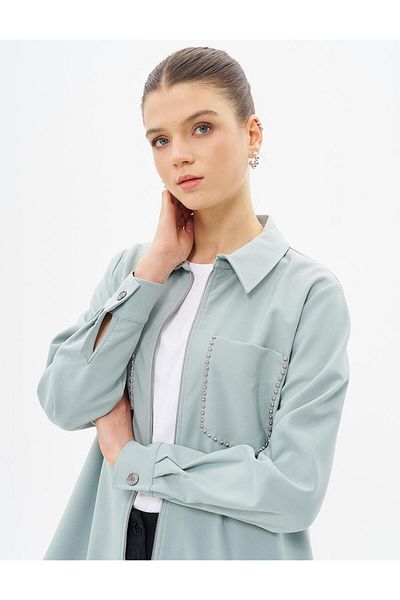 Kayra Ice Green Studded Detailed Tunic