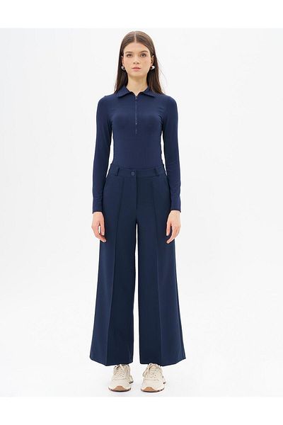 KYR Grass Detailed Wide Leg Trousers Dark Navy Blue