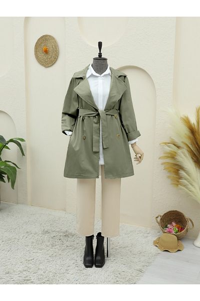 Modamorfo Bolero Detaillierter geknöpfter Trenchcoat - Khaki