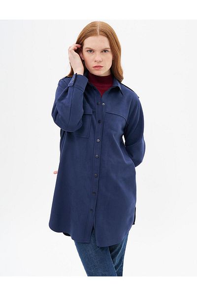 Kayra Dark Navy Suede Tunic - Stitching Detail
