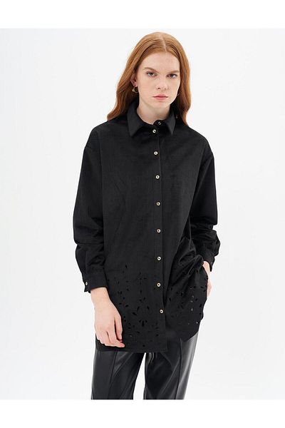 Kayra Black Laser Cut Velvet Tunic
