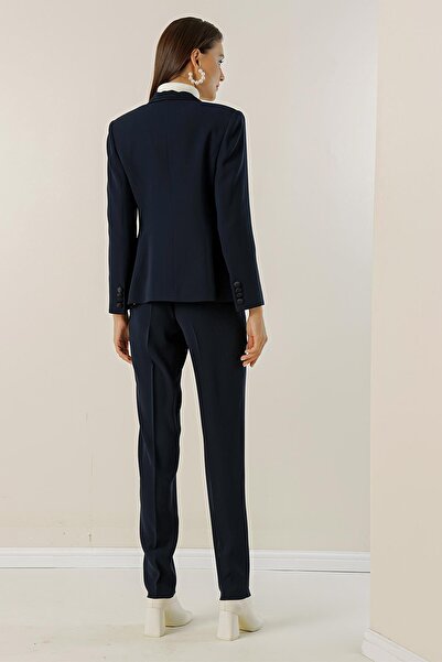By Saygı Pile Lined Single Button Jacket 2 Piece Set with Trousers