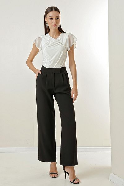 By Saygı Wide Leg Trousers with Velcro Waist Pockets